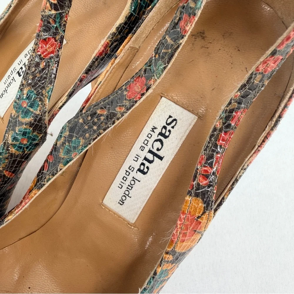 Sacha London Floral Leather Peep Toe Heels Size 7 Made in Spain
